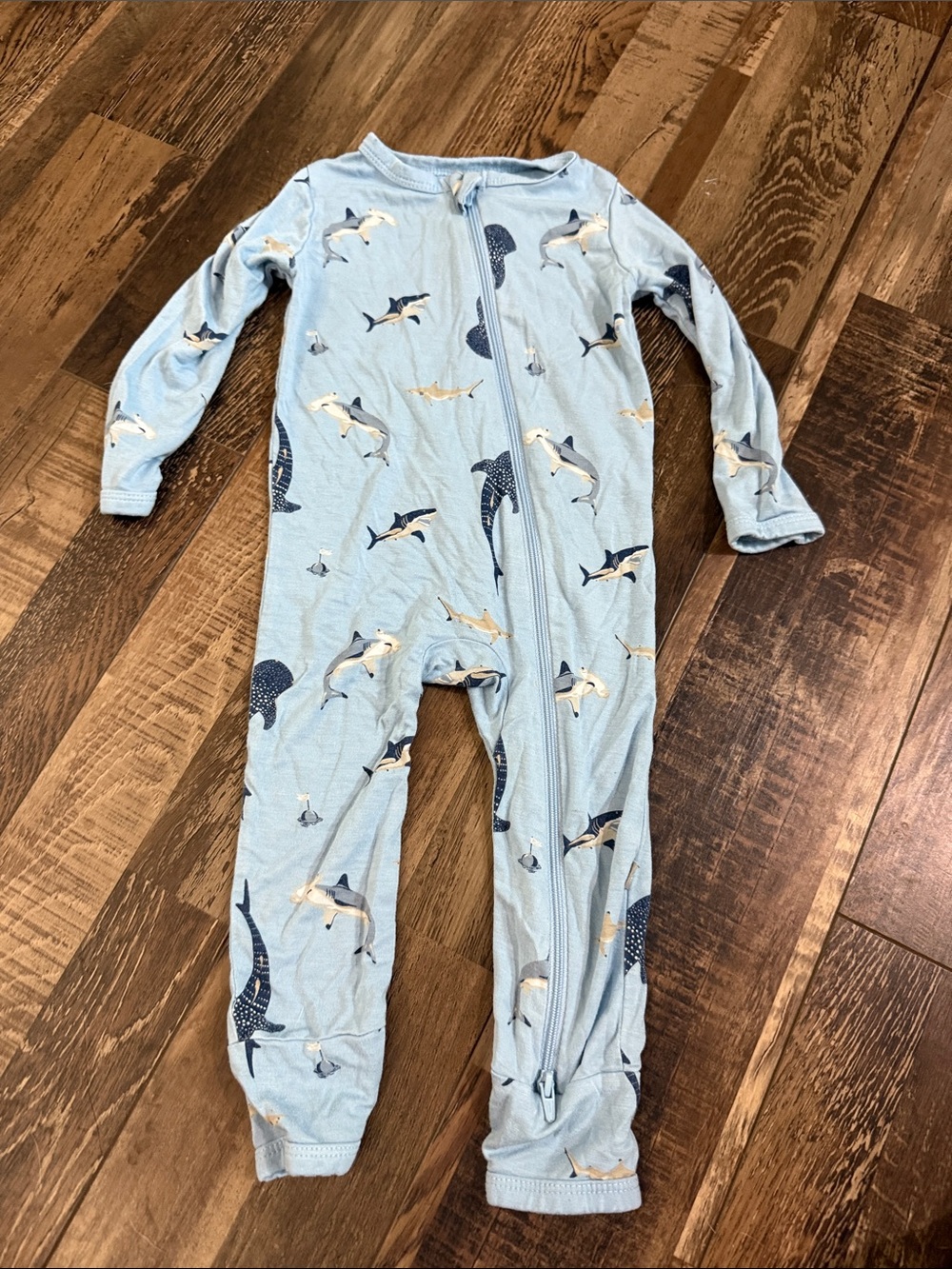 Kyte BABY Blue Shark & Manta Ray Zip Footed One-Piece
